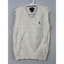Polo Ralph Lauren Sweater Vest Kids 5 Cream Cable Knit V-Neck Cotton Pony Logo