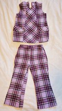 VTG 60s 70s Sears Purple Plaid Bell Bottom Pants  Vest Top 2 pc Youth Girl Sz 5