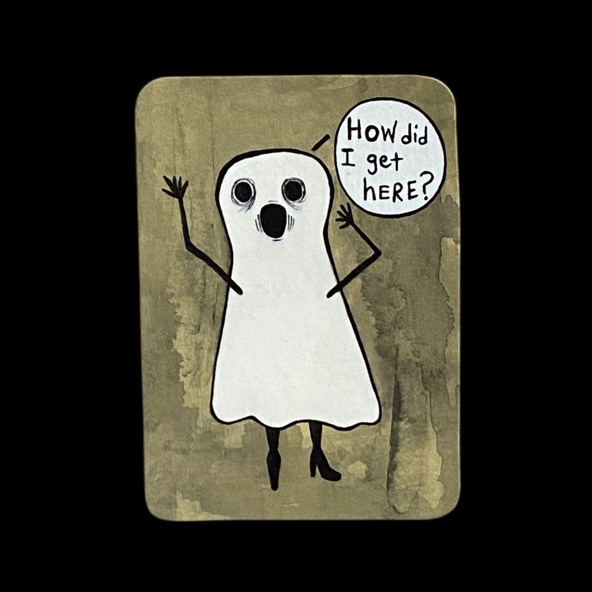 Original Mini Painting Ghost #20 ACEO Small art Miniature Acrylic Ink ...