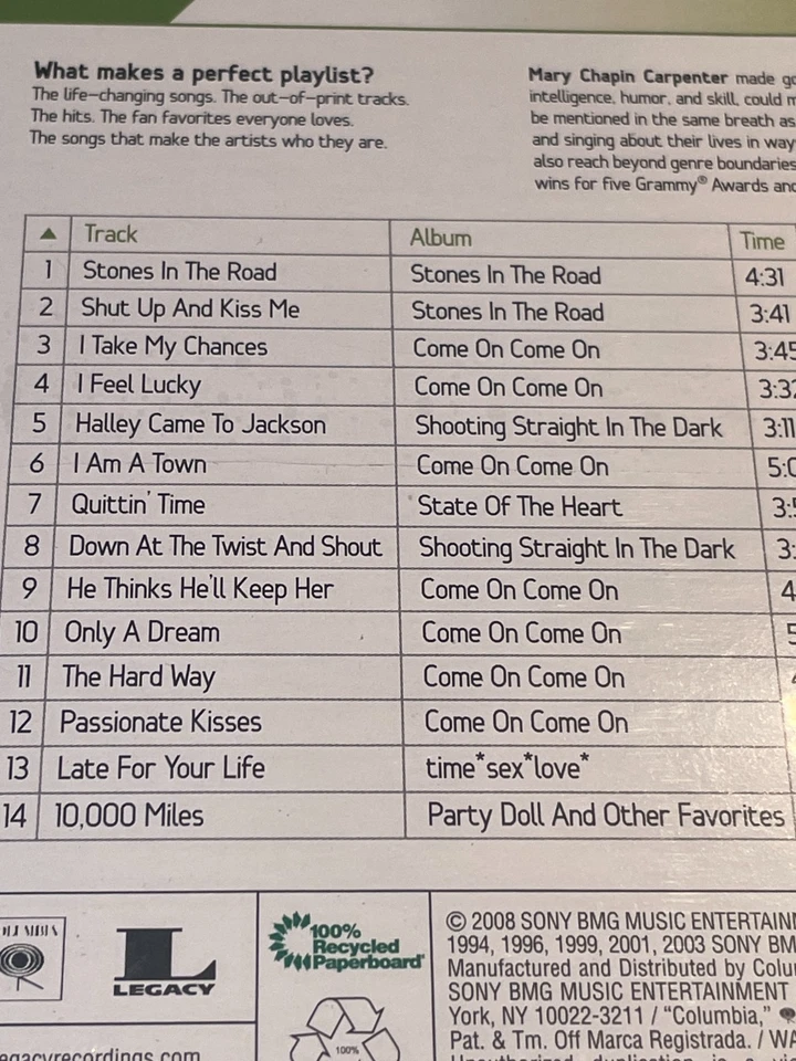 Playlist: The Very Best of Mary Chapin Carpenter - Digipak CD Album NEW & SEALED - Image 4 of 4