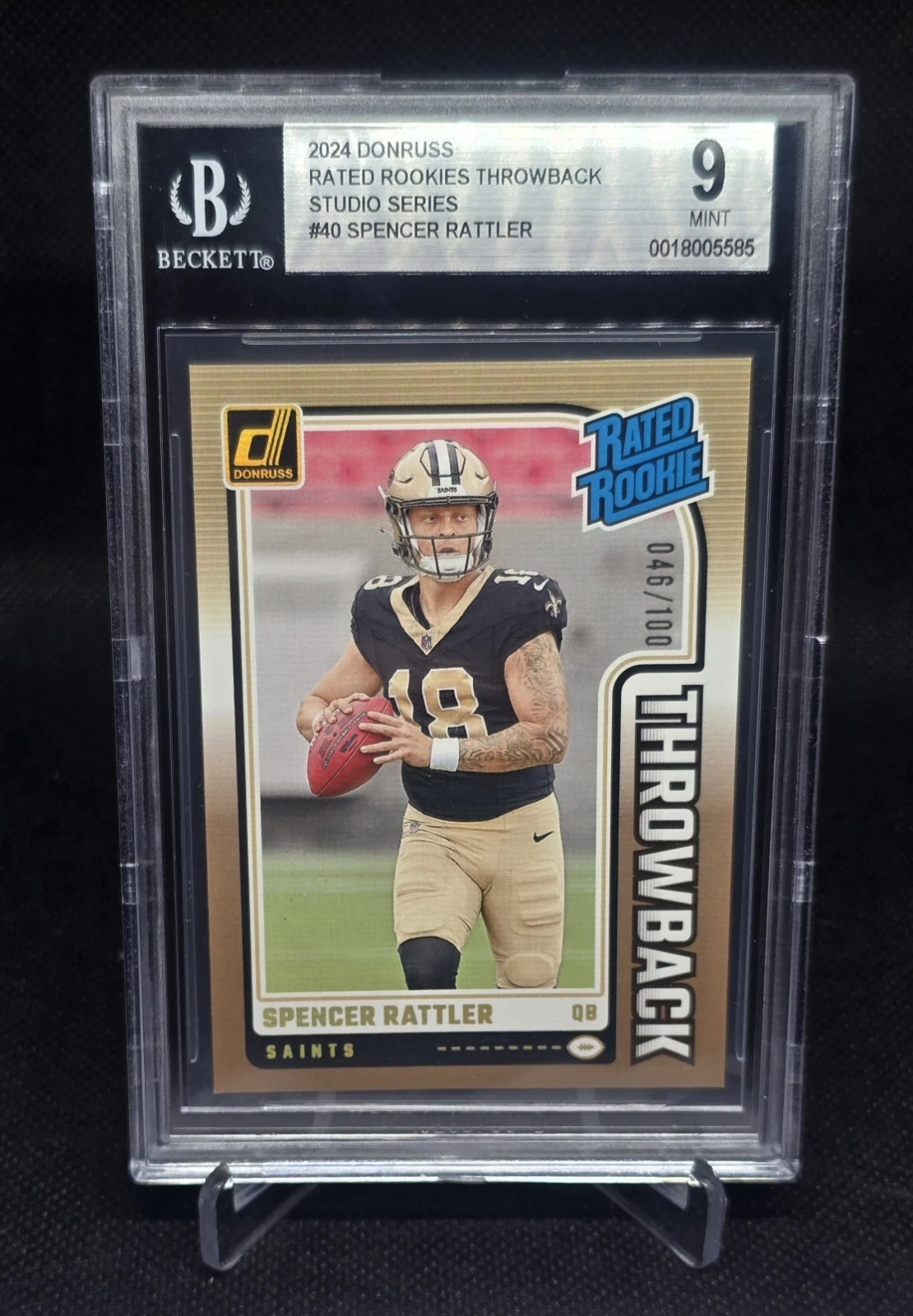 Spencer Rattler Panini Donruss Rated Rookies Throwback #40 Studio Series