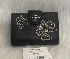 Coach Medium Corner Zip Wallet Butterfly Print CCL65 Silver/Black