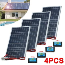 4PCS Solar Panel 12V Solar Battery Trickle Charger 100A W/ Controller Maintainer