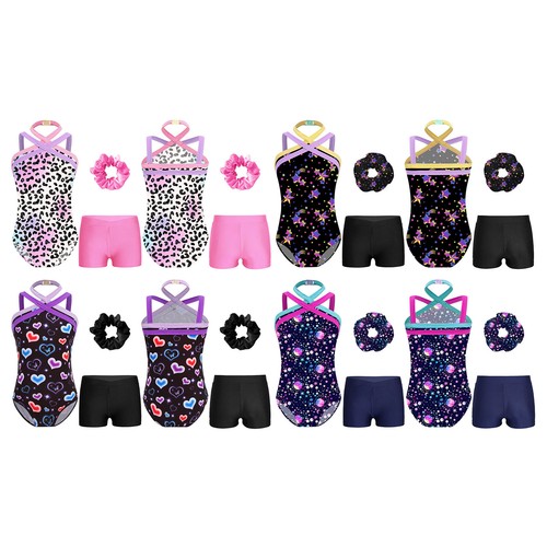 Kids Girls Outfit Gymnastic Tracksuit Dance Sportswear Modern Shorts Soft Yoga - Picture 3 of 53