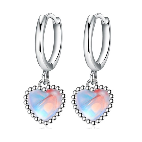 Shiny 925 Sterling Silver Moon Stone Love Heart Dangle/Drop Huggie Earrings Gift - Picture 6 of 10