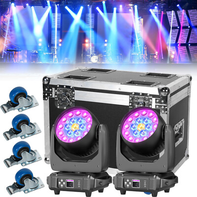 19x15W LED 2PCS Zoom Moving Head Stage Light With Case RGBW DMX Beam Lighting DJ