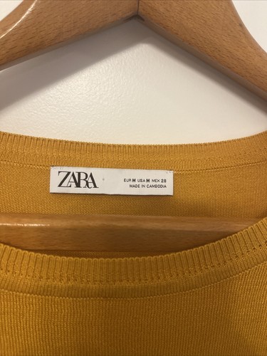 Zara Mustard Yellow Marigold Long Dolman Sleeve Knit Cropped Sweater Medium - Picture 3 of 6
