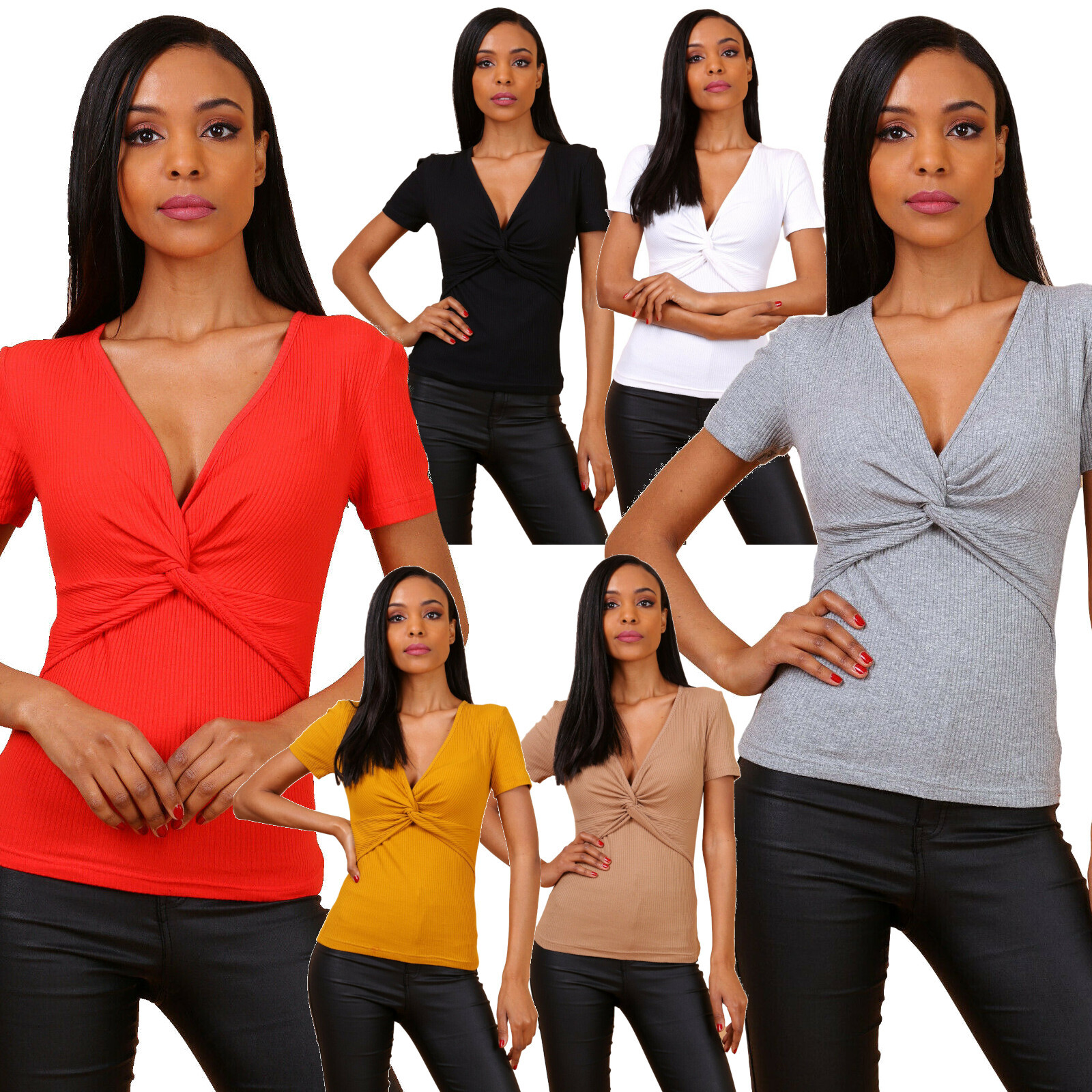 Camiseta De Mujer Con Cuello En V Y Manga Corta Cruzada 10924