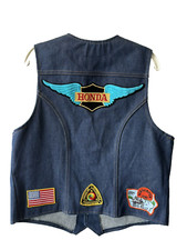 Vintage Wrangler Denim Vest Men XL Western Blue Jean USA Cotton Bike Patches