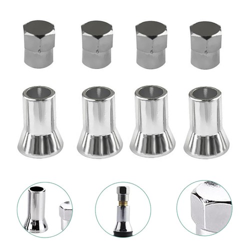 4Pcs Silver Chrome Tire Valve Stem Dust Cap + Sleeve Cover Kit For Car And Truck - Foto 3 di 12