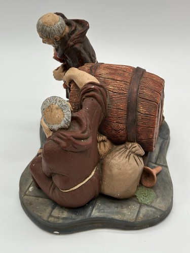 Vintage Chalk-Ware “Brewers” Monks With Dog - Picture 5 of 11