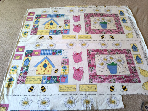 Country Cottage Daisy Birdhouse Bee Cotton Fabric Pillow Panels and Appliques