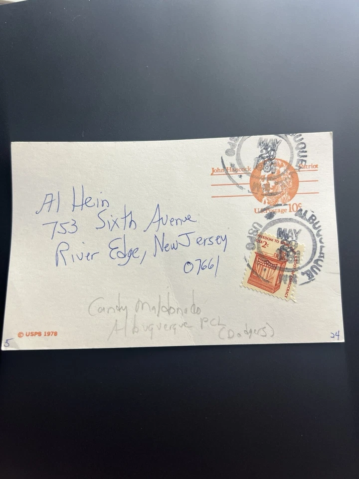 Tarjeta postal del gobierno firmada por Candy Maldonado GPC ESTAMPADA ANTES DEL DEBUT JSA LOA Foto 2 de 3