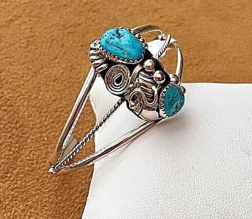 Sterling Silver .925 Kingman Turquoise Navajo Cuff Bracelet Signed Carolyn Nez - Picture 2 of 11