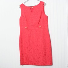 Tahari Orange Sleeveless Lined Cotton Blend Dress 16