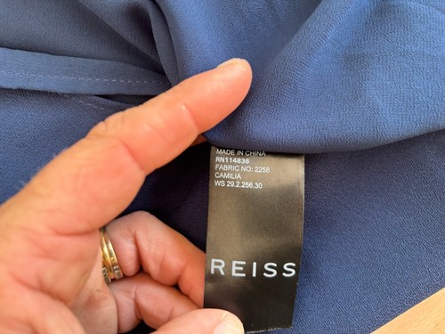 REISS Ladies Dress Size 4 Blue Off Shoulder Asymmetric Sleeveless Blue Lined - Picture 11 of 14