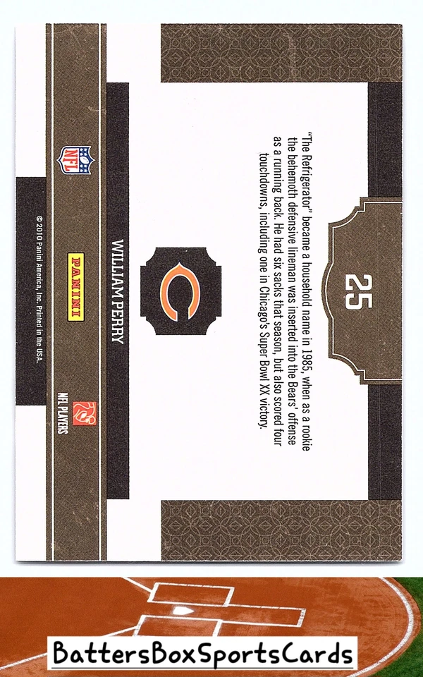 2010 Panini Classics #25 William Perry Classic Singles - Image 2 of 2