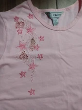 Passion-i Women's Size XL Blouse Floral Embroidery Short Sleeve 100% Cotton Pink