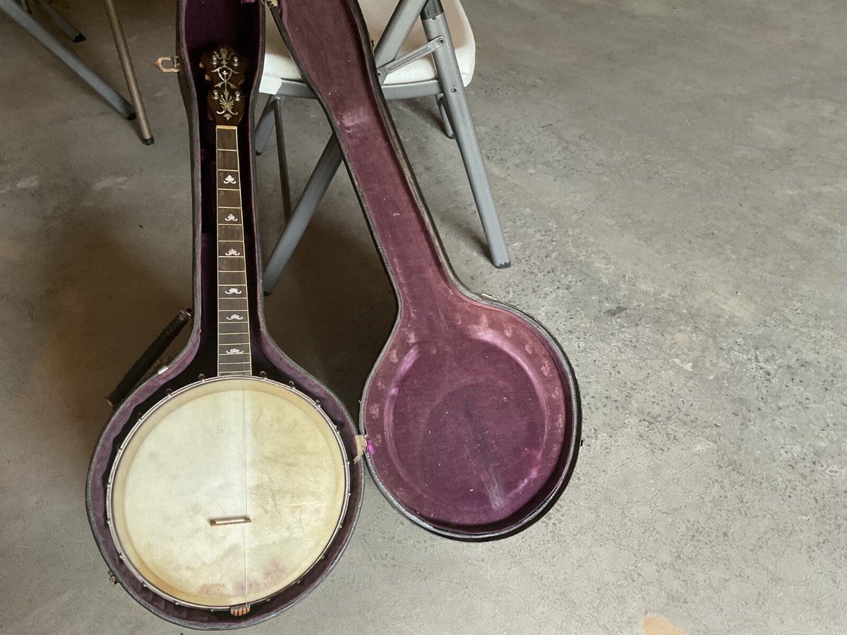 Vintage Unbranded Tenor 4-String Banjo w/Inlays & Hard Case