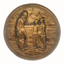 Antique 1875 Brass Wall Art Round Lombard C & A LTD England Sailboat Shipyard