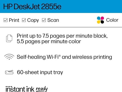 HP - DeskJet 2855e Wireless All-In-One Inkjet Printer with 3 Months of Instan... - Picture 8 of 8