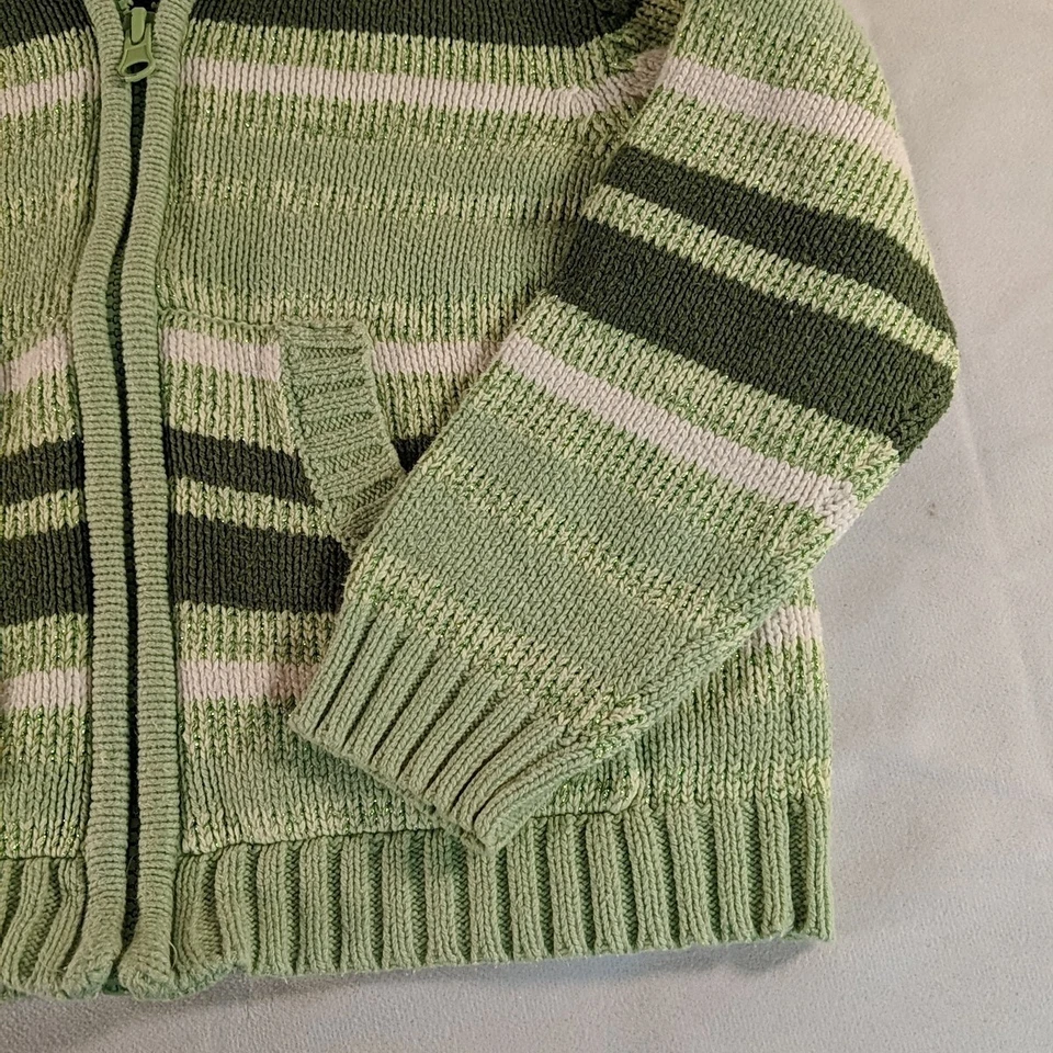 Sudadera con capucha tejida verde a rayas The Children's Place suéter ribete de piel capucha niña XS 4 Foto 4 de 4