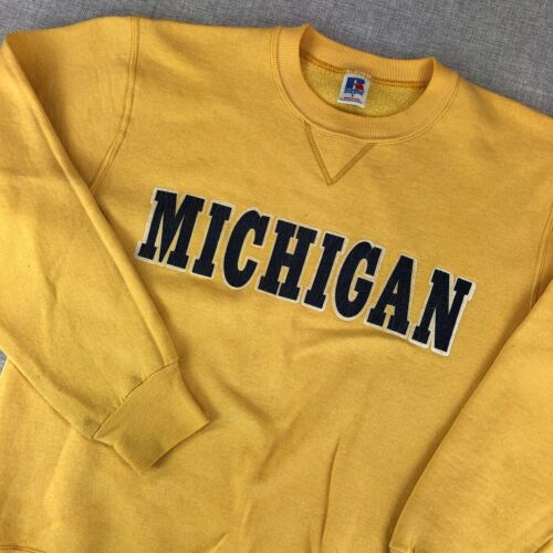Vintage 80s Russell Athletic Michigan Wolverines Sweatshirt Yellow Small USA