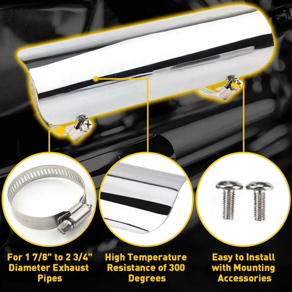 Silenciador de escape cromado universal tubo protector térmico cubierta talón protector motocicleta EE. UU. Foto 2 de 4