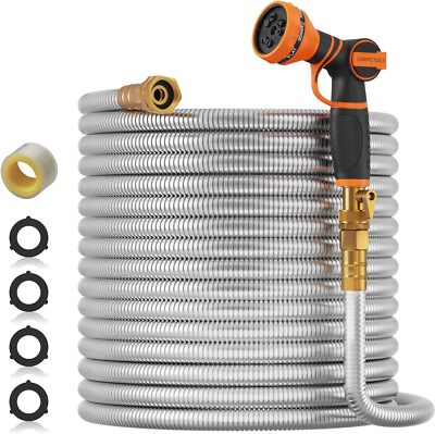 Giraffe Tools 304 Stainless Steel Metal Garden Water Hose 25/50/75/100ft x 5/8''