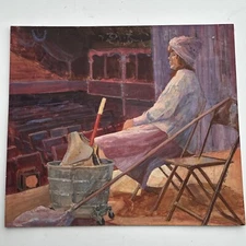 SOCIAL REALISM PAINTING AFTER THE SHOW THEATRE CLEANING LADY WOMAN JOAN LAINE