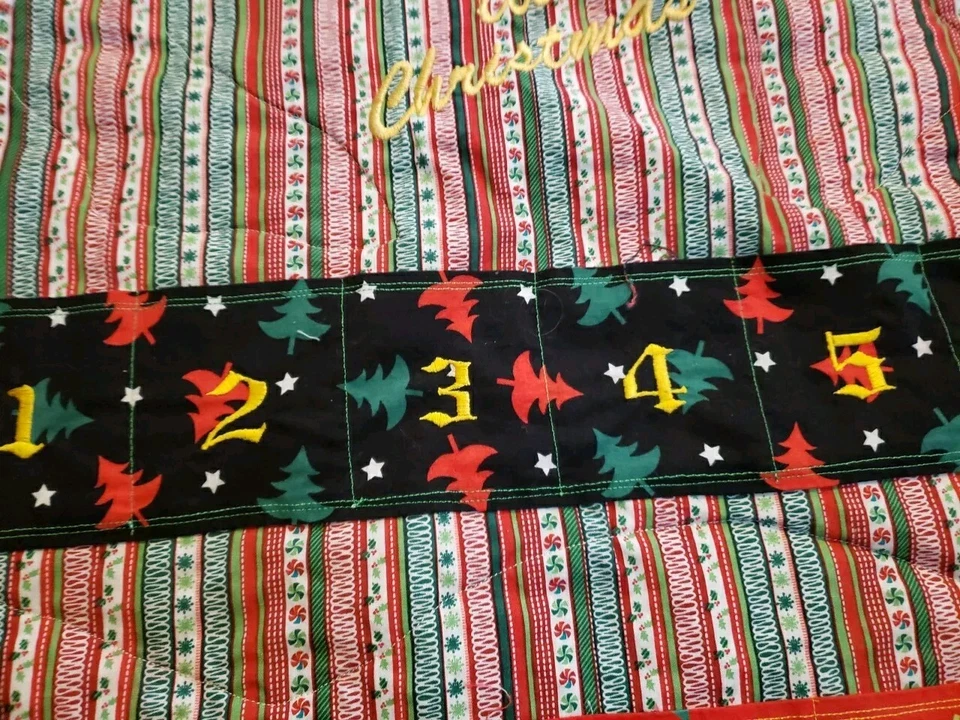 ADVENT WALL HANGING QUILTED "COUNTDOWN TO CHRISTMAS" EMBROIDERED MULTICOLOR 36"L - Image 3 of 4