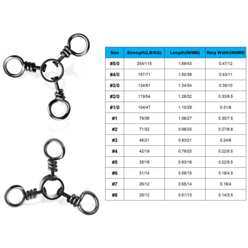 25-100PC 3 Way Swivel Fishing Tackle for Catfish Rig Trolling Line Connector - Picture 2 of 25