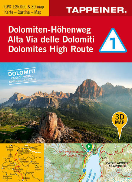Thumbnail - 3d-wanderkarte Dolomiten-höhenweg 1 | 2022 | Deutsch, Englisch