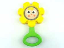 Fisher Price 424 Flower Rattle Vintage 1980 Yellow Green Mirror Wiggle Eyes