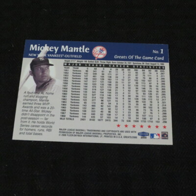 2000 Fleer Greats of the Game - Mickey Mantle #1 for sale