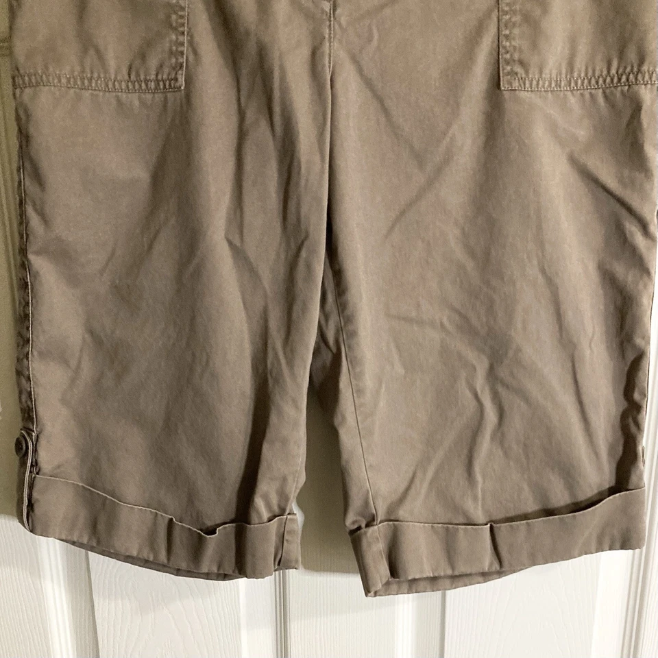 Pantalones Cortos J.Jill 10 (30x13) Marrón Taupe Caqui Puños Bermudas Ajuste Genuino Cintura Foto 4 de 4