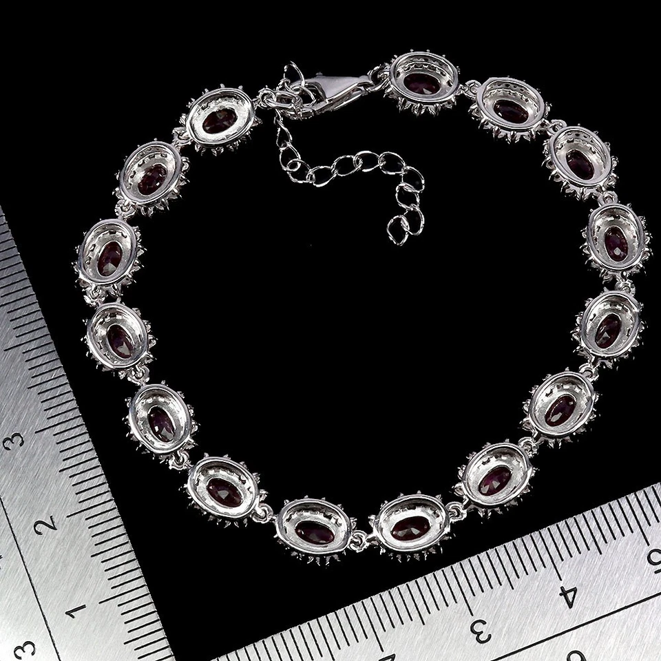 925 Sterling Silver Bracelet Oval Ruby 6x4mm Sapphire Diamond Cut Gemstone - Image 3 of 4