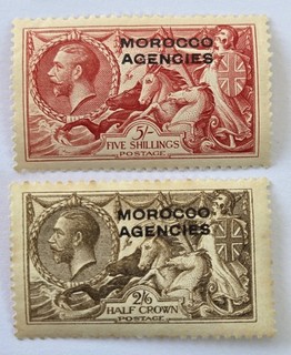 MOROCCO AGENCIES CLASSICS 1914 2'6d 5s. Very Fine Mounted Mint. €150. SG50 54.