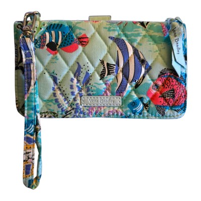 Vera Bradley Rfid Smartphone Wristlet  Antilles Treasure Wallet Blue Ocean Fish