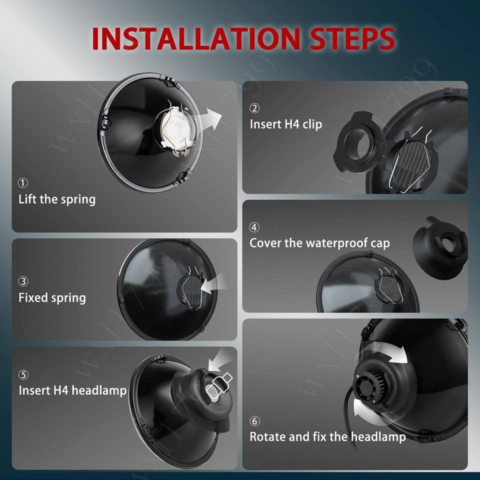 Faros LED REDONDOS de vidrio H4 de 7 pulgadas para Pontiac Firebird 1970-1973 6500K 4 piezas Foto 4 de 4