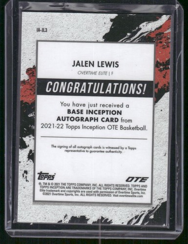JALEN LEWIS 2021-22 Topps Inception OTE Overtime Elite Red Parallel Auto #D /75 - Picture 2 of 2