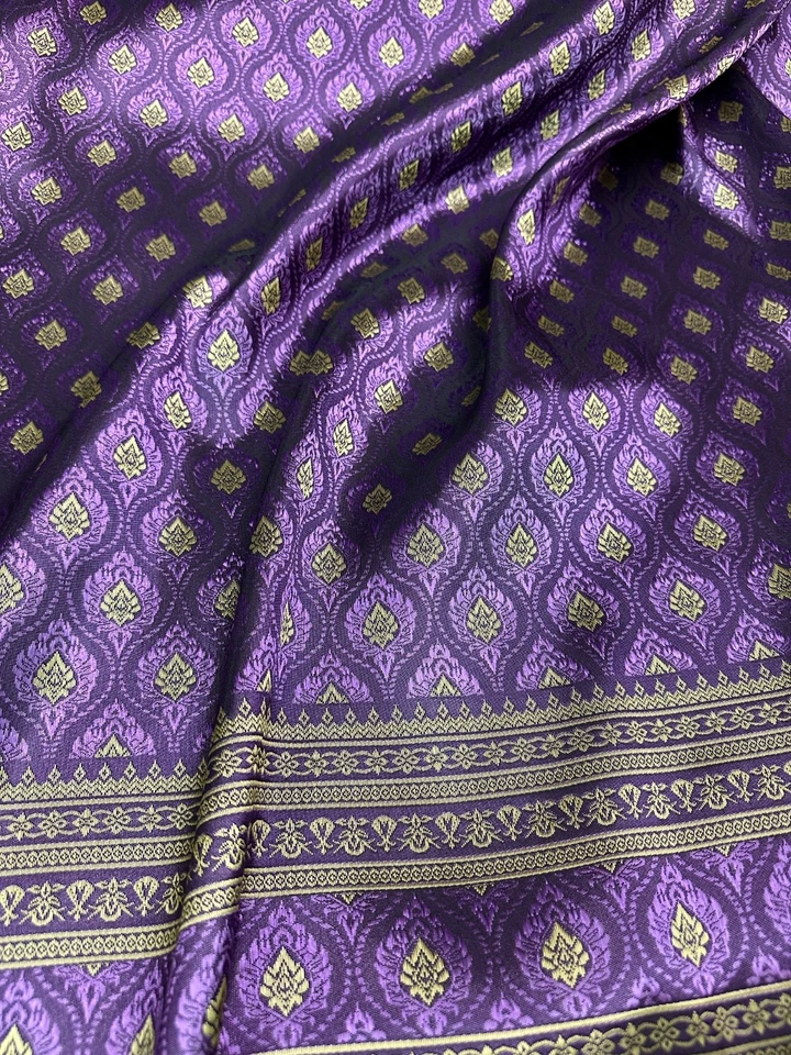 Twilight Purple Thai-Laos Silk Damask Traditional Fabric BTY Formal Skirts Dress - Image 3 of 4