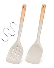 Pack of 2 Silicone Spatula Non Stick Cooking Utensil Set Wooden Handle Kitchen