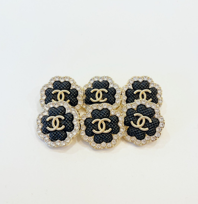 #ad STAMPED lot of 6 Designer Black and Gold Clover Rhinestone Button $78.98