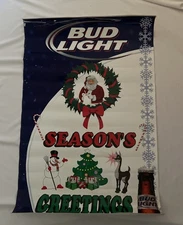 Vintage Rare Bud Light “Season’s Greetings” Santa Wreath Xmas Tree Beer Poster