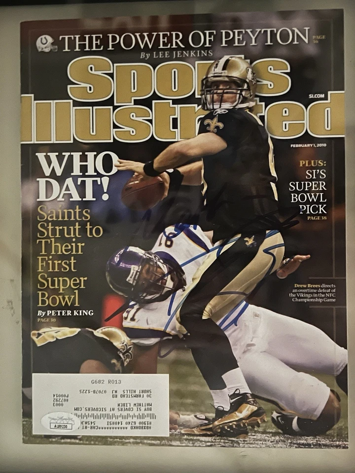 Revista Sports Illustrated 2010 firmada y enmarcada portada Drew Brees certificado por la JSA Foto 4 de 4