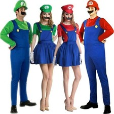 Luigi Cosplay Kostüm Herren Damen Super Mario Kinder Unisex Karneval Overall-Set