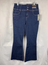 Bold Elements Womens Blue Button Fly Raw Hem Cropped Denim Jeans Size 8 NWT