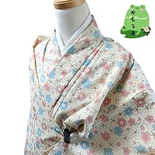 Kaerutei Kimono Pure Silk Floral Pattern Kinari Yellow Used Japan