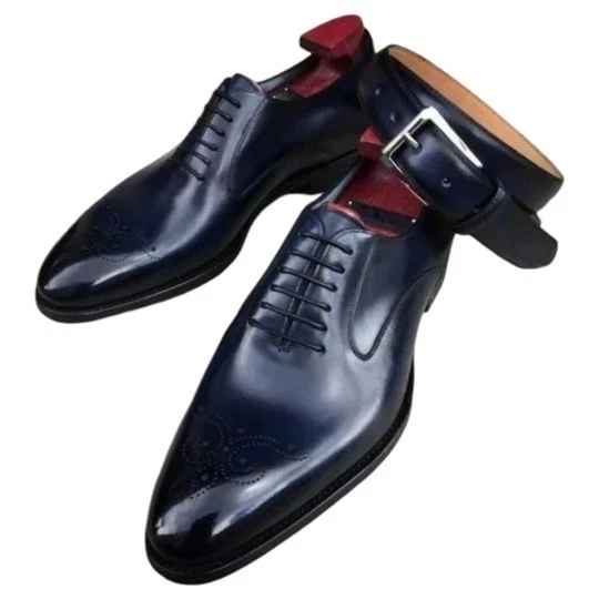 Handmade Black Genuine Leather Oxford Lace Up Office Dress Casual Shoes For Men